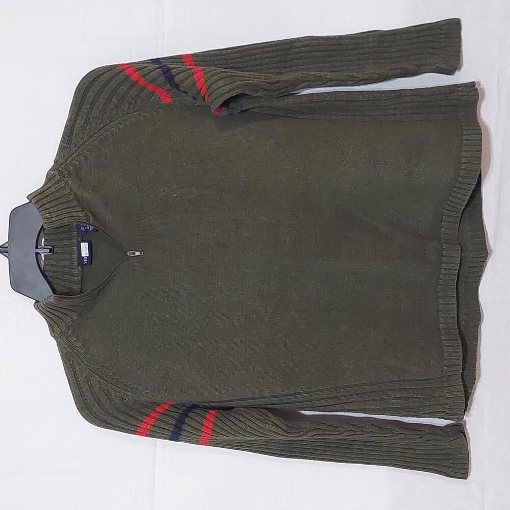 STO Kids Boys Olive Green Quarter Zip‎ Ribbed Knit Sweater Medium 10-12 RN 69377